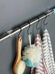 2 件粘性窗帘杆支架、免钻杆支架、透明杆支撑钩、自粘墙夹、淋浴杆固定器、重型防水支架，适用于浴室、厨房、壁橱整理、家居必需品。 - 彩色 - 查看 4