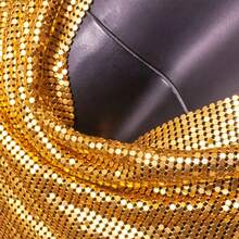 Sexy Golden Nightclub Outfit Women Metal Mesh Party Dresses Geometric Guipure Lace Metallic Sequin Tassels Chainmail Dress - 金色 - 查看 6