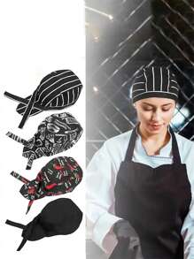 1pc Adjustable Tie Chef Hat - Breathable Cooking Kitchen Cap, Unisex, Suitable For Cooking Head Cover, Chef Hat, Head Scarf Cover, Ribbon Kitchen Catering Head Scarf Cap, Multifunctional