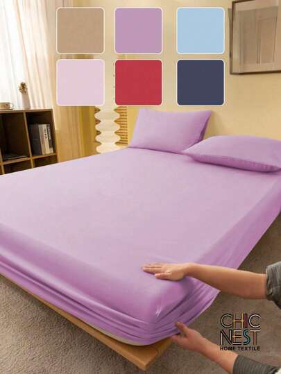 Juego de sábanas ajustables de 2/3 piezas de color morado sólido (1 pieza de sábana ajustable + 2 piezas de fundas de almohada), protector de colchón, cubierta de colchón para cama, juego de sábanas, suave y transpirable, para cama individual, matrimonial, king y queen con bolsillo profundo de hasta 11.8 pulgadas, textil para el hogar