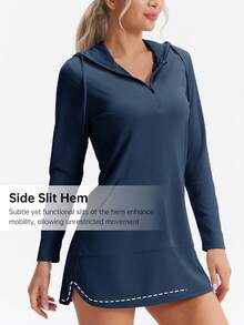 HOTSUIT Women's Hoodie Long Sleeve Shirts With Pocket Half-Zip For Outdoor Running Lightweight Fishing Shirts, Christmas Gift - Navy Blue - View 3