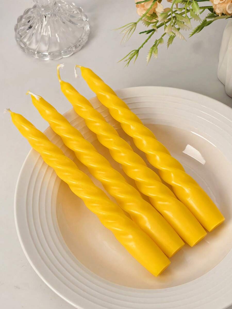 4pcs Spiral Long Bar Aromatherapy Candles, Yellow Scented Twisted Candle Set, 7.2in Candles For Home Decoration, Kitchen, Bedroom, Halloween, Christmas Atmosphere Home Decoration Gifts