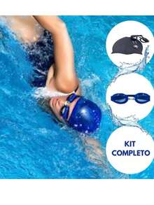 Swimming Kit With Silicone Cap And Goggles For Young People And Adults - 藍色 - 查看 3