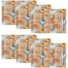 1 pieza/4 piezas/6 piezas Manteles individuales de lino con estampado de calabaza, decoración del hogar, decoración de Acción de Gracias, regalo de Acción de Gracias, adecuado para mesa de comedor, todo el año, manteles de mesa modernos lavables, decoración de habitación, manteles individuales, posavasos, manteles de cocina y comedor, decoración de fiesta interior y exterior, decoración del hogar, regalo ideal