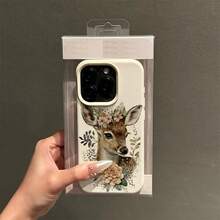1pc TPU Material Floral Deer Pattern Phone Case Compatible With Apple/ Phones,International Version, Not The Domestic Version - White - View 2