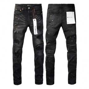 2025 New Hot  Purple American Style Men Jeans High Street  Slim Fit Stretch Black Ripped Skinny Pants Fashionable