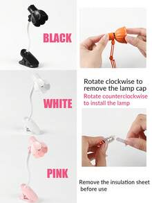 1个迷你可调节角度铃兰花形LED阅读灯，带夹子，桌面装饰迷你台灯，夜间护眼阅读灯（含电池），床头阅读灯