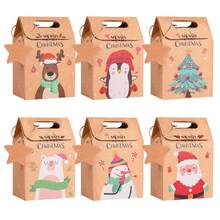 24 Pcs Christmas Kraft Gift Boxes, Kraft Paper Gift Boxes Bags Gift Wrap Bags Candy Boxes, Christmas Cookie Goodies Treat Party Paper Boxes Bags For Xmas Party Fillers