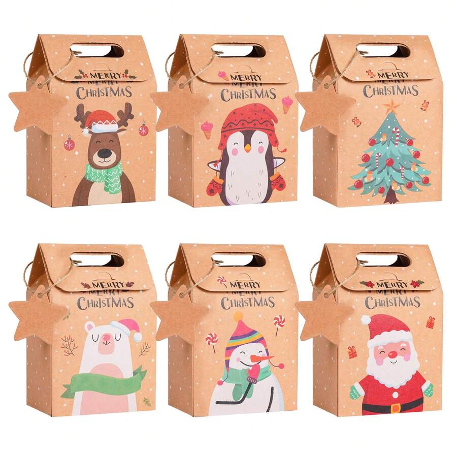 24 Pcs Christmas Kraft Gift Boxes, Kraft Paper Gift Boxes Bags Gift Wrap Bags Candy Boxes, Christmas Cookie Goodies Treat Party Paper Boxes Bags For Xmas Party Fillers
