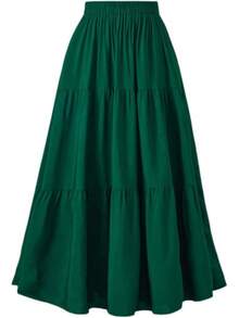 Women's Summer Long Flowy Renaissance Skirt With Pockets - Boho High Waist A-Line Maxi Skirt,Vacation Outfits Women,Valentine Outfits For Women,Street Photography - 墨綠色 - 查看 1