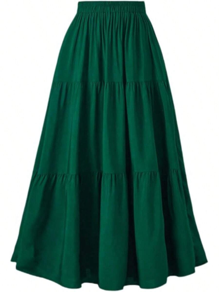 Women's Summer Long Flowy Renaissance Skirt With Pockets - Boho High Waist A-Line Maxi Skirt,Vacation Outfits Women,Valentine Outfits For Women,Street Photography - 墨綠色 - 查看 1