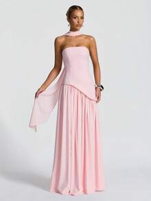 优雅性感露肩开衩飘逸连衣裙、派对礼服