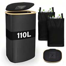 سلة تدوير 110 لتر، 29 جالون سلة تدوير للمطبخ للداخل والخارج مع 2 كيس داخلي قابل للإزالة وإعادة الاستخدام، سلة تدوير عالية للزجاجات والعلب والبلاستيك والملصقات