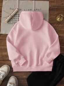 1pc Tween Girl Casual Printed Pullover Sweatshirt, Warm Thermal Lined, Long Sleeve, Autumn/Winter Student Youth Clothing - Fun And Colorful Sweatshirt To Inspire Imagination In Every Child - Pink - View 3