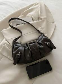 1 件女式复古机车朋克风格铆钉装饰可调节肩带大容量柔软仿油皮革渐变色单肩腋下包，适合工作、通勤、约会、派对 - 咖啡 - 查看 7