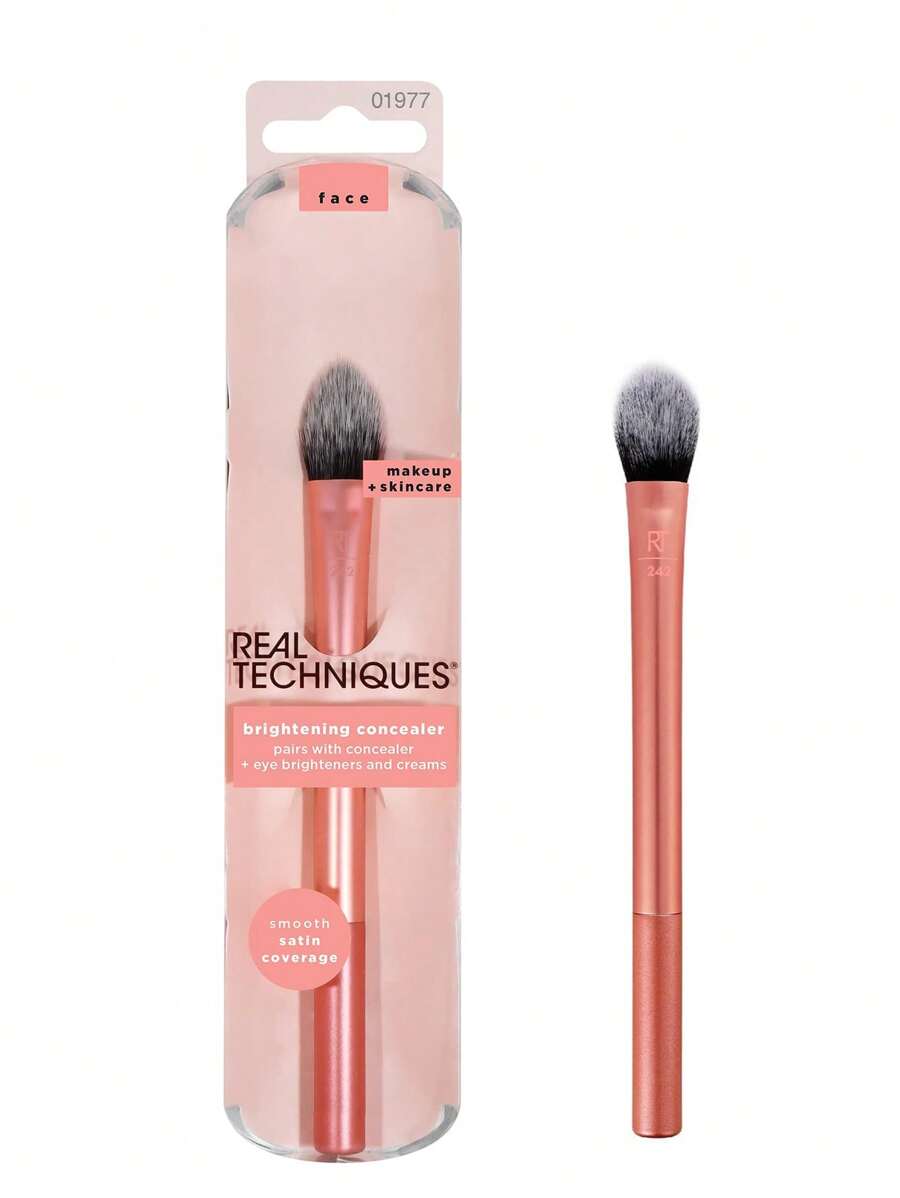 Real Techniques Brightening Concealer Makeup Brush, Viral Kitten Paw Brush Conceals Under Eyes, & Imperfections, Cover Dark Circles, 242 Brush, Stocking Stuffe, 1 Count,Foundation Brush,Concealer Brush,Blush Brush,Contour Brush,Blush Brush,Bronzer Brush,Powder Brush,Foundation Brush,Blush Brush - Pink - View 1
