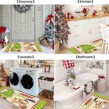 1/2pcs Winter Wonderland Christmas Doormat Set, Lightweight, Non-Slip, Washable, Made Of Synthetic Fiber With Rubber Backing, Christmas Decor Floor Mat With Green Border And Snowflake Pattern, Suitable For Living Room, Kitchen, Bathroom, Dining Room, Study