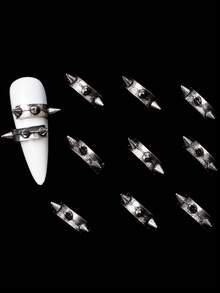 10pcs New Dark Punk Y2K Metallic Rivet Alloy Nail Art Decorations, Charming 3D Nail Rivet Stickers, DIY False Nails Handmade Nail Jewelry And Phone Case Accessories, Rhinestones And Decorations Nail Supplies - Silver - View 6