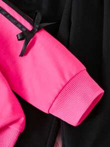 Conjunto de sudadera con cuello redondo y pantalón de chándal con estampado gráfico de corazón para niña preadolescente - Rosa Fucsia - Ver 5