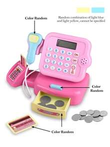 NEUSNEY 迷你电动仿真超市收银机玩具，儿童玩具仿真收银机刷卡仿真迷你硬币玩具，带数字计算、灯光和音效，角色扮演益智互动游戏，男孩女孩礼物，部分配件随机赠送