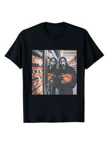 Vintage Halloween Graphic T-Shirt, Ghost Face Holding Pizza Tee, Horror Movie Shirt, Horror Character, Funny Halloween Shirt, Unisex T-Shirt