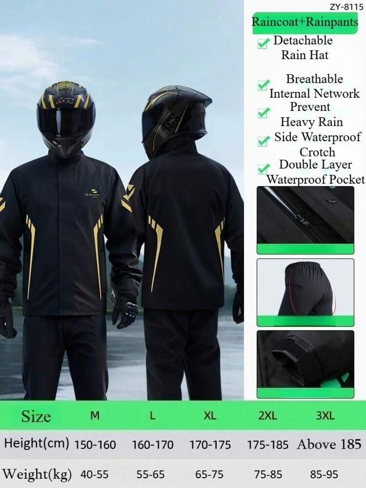 Novo Poncho de Chuva com Capuz Adulto Reforçado, Jaqueta de Chuva para Motocicleta, Moda Jaqueta de Chuva para Cavalgar, Conjunto Reforçado de Jaqueta e Calça de Chuva à Prova d'Água e à Prova de Vento para Atividades ao Ar Livre, Jaqueta de Chuva e Capa de Chuva Resistente ao Desgaste e Anti-Motim, Jaqueta de Chuva Multifuncional para Ciclismo, Viagem, Escalada, Respirável - Multicolorido - Visão 22