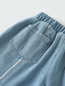 Timzgo Calça jeans desgastada para meninas, calça infantil com franjas e pernas largas, calça casual solta e reta com cós elástico e bolsos para meninas, adequada para uso diário e escolar - Baby Azul - Ver 9