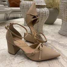 Show Show Slingback Buckle Pumps Women's Pointed Toe, Thick Heel - NAPA ALMOND - View 2