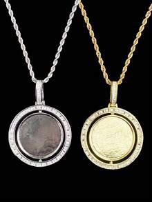 DUBSS 1 件装法棍形旋转定制照片项链吊坠，男士镀金嘻哈饰品 - 圓形 - 查看 7