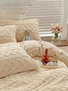 3pcs Cream Taffeta, Velvet, Crystal Velvet Soft Comfortable Duvet Cover Set, Suitable For Bedroom, Guest Room - Beige - View 10