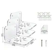 Juego de 3 estantes de pared acrílicos pequeños para cámaras de seguridad, altavoces, monitores de bebé y talla grande - Estante adhesivo universal de 4'' fácil de instalar sin taladrar, con sujetacables (Transparente)