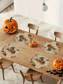 1PC Halloween Table Mats - Spooky Jack-O-Lantern, Ghosts, Bats, Spider Web Designs - Black & Orange Party Decorations - Durable Polyester Round Placemats For Dining, Kitchen, Halloween Party Decor - Easy-Clean Halloween Party Supplies, Halloween Accessories, Festive Dining Setup, Bat And Spider Web Design, Longlasting Decorations, Holiday Shoppers