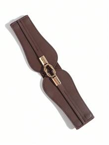 1pc European & American Style Metal Double Buckle Elastic Waist Belt, Fashion Versatile Waist Cincher - Black - View 9