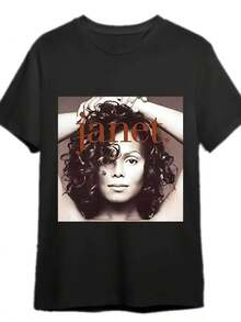 Men's  Graphic Tee - Official JANET Print Black T-Shirt |   Soft Everyday Shirt For Concerts, Casual Wear & Fan Gifts |   Machine Washable Artist Portrait Apparel, Concert Outfit, Short Sleeve Top, Durable Print, Unisex Style, Music Lovers - màu đen - Xem 2