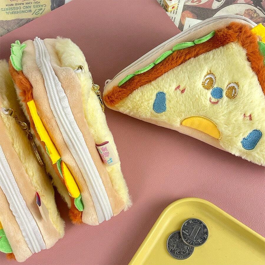 1 件创意逼真毛绒三明治零钱包趣味食物娃娃硬币夹女士钱包迷你钱包钱包秋季