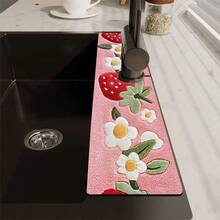 1pc/90pcs Strawberry And Floral Patterns Printed Faucet, Water-Absorbing Drying Mat, Retro Coffee Water-Absorbing Quick-Drying Mat, Rubber-Based Toilet And Kitchen Countertop Faucet Water-Absorbing Drying Mat, Suitable For Faucets Used In Offices, Commercial Farms And Homes, Decorative Store Kitchen Decorations - ZLTD-261 - View 6