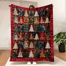1 buah Selimut Patchwork Pohon Natal Vintage - Flanel Lembut & Nyaman dengan Desain Pohon Natal - Cocok untuk Sofa, Tempat Tidur, Mobil, Kantor, Berkemah & Bepergian - Ringan, Hangat, Hadiah Sepanjang Musim, Aneka Warna - MultiWarna - View 9