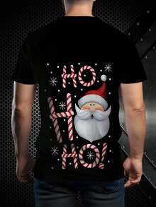 圣诞老人 3D 印花 T 恤，男士休闲街头风格弹力圆领 T 恤，夏季 - 白色 - 查看 3