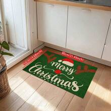 1/2pcs Winter Wonderland Christmas Doormat Set, Lightweight, Non-Slip, Washable, Made Of Synthetic Fiber With Rubber Backing, Christmas Decor Floor Mat With Green Border And Snowflake Pattern, Suitable For Living Room, Kitchen, Bathroom, Dining Room, Study