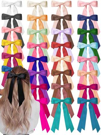 10 Pcs Random Color Silky Ribbon Bows Solid Color Bow Hair Clips Cute Hairband Ponytail Clips Summer Autumn Women's Hair Clips Hair Accessories Hair Clips Metal Hair Clips Bows For Women Girls, Claw Clips, Hair Claws, Hair Slide, Hair Barrettes