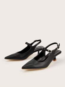 女士尖头纯色高跟鞋，低鞋面皮革鞋面，简约优雅百搭，适合通勤和办公室穿着，小猫跟封闭式鞋头凉鞋