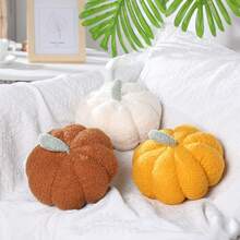 Almohada de peluche 3D con diseño de calabaza esponjosa - Animal de peluche realista de poliéster con 6 colores vibrantes (rojo, amarillo, verde, naranja, rosa, blanco) para decoración de Halloween, decoración del hogar, regalos de fiesta de cumpleaños y accesorios acogedores para el hogar, decoraciones de calabaza, decoración festiva, superficie texturizada