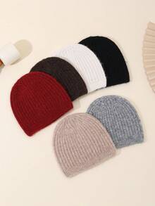 1pc Casual Wool Blend Soft Knit Hat, Vintage Chunky Pattern With Metal Decor, Fluffy & Cozy, Suitable For Gifts And Daily Wear, Autumn/Winter