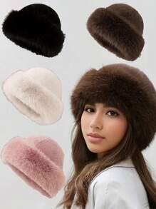 1pc Solid Color Fluffy Bucket Hat, Thick Warm Bucket Hat For Winter Casual Cold Protection, Women, Polyester Soft Fleece Fall