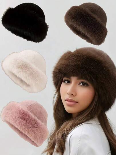 1 Stück einfarbiger flauschiger Fischerhut, dicker, warmer Fischerhut für den Winter, lässiger Kälteschutz, Damen, Polyester Soft Fleece Herbst