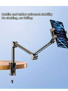 [多角度直播支架] iPad/手机/平板电脑三合一桌面支架，360° 可旋转水平和垂直调节，金属纹理万向支架，便携式支架，适用于在线课程和办公室，兼容 、Android 手机，生日、家人、朋友手机支架手机配件的礼物 - 彩色 - 查看 8