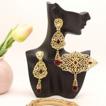 1 Set Middle Eastern/Arabic Women Brooch Earrings Set, Headscarf Pin, Teardrop Earrings, Moroccan Bridal Traditional Wedding Jewelry, Suitable For Festivals, Banquets