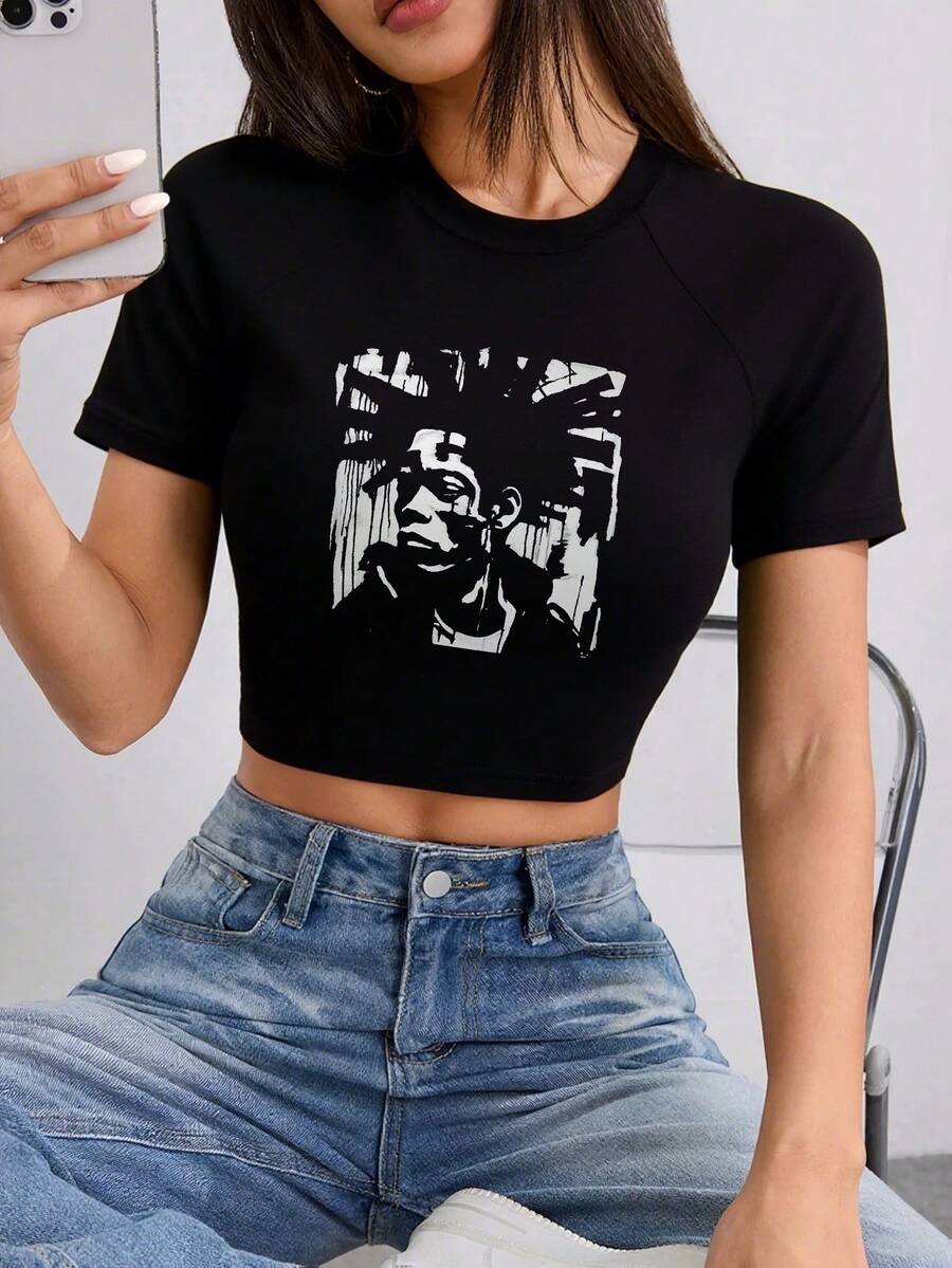 Basquiat Woman Crop Top T-Shirts - 黑色-4 - 查看 1