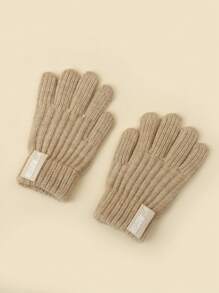 1双纯色加厚保暖针织笑脸冬季必备百搭儿童手套 - 彩色 - 查看 5