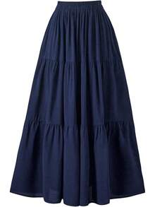 Women's Summer Long Flowy Renaissance Skirt With Pockets - Boho High Waist A-Line Maxi Skirt,Vacation Outfits Women,Valentine Outfits For Women,Street Photography - 藏蓝色 - 查看 2